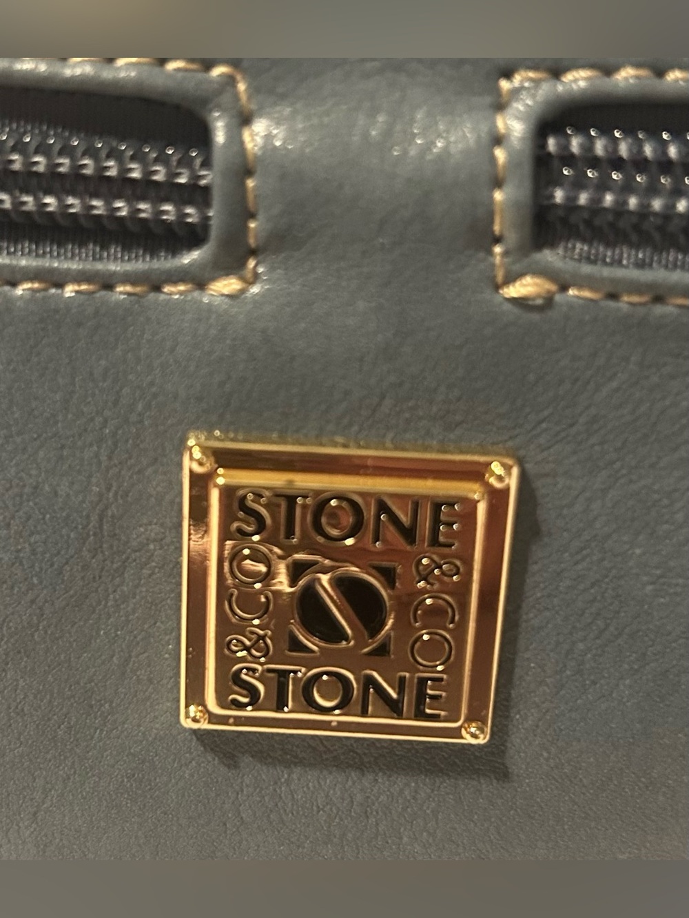 Stone & Co Denim Color Bonded Leather Multi-Zip Crossbody Bag with Gold Hardware - Picture 3 of 7